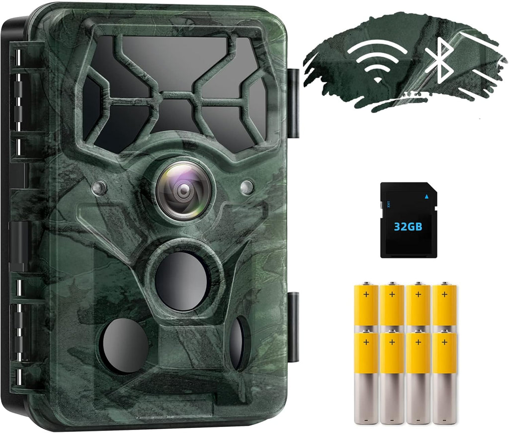 32MP 4K Night Vision Trail Camera with 32G Card & 8AA Batteries W853