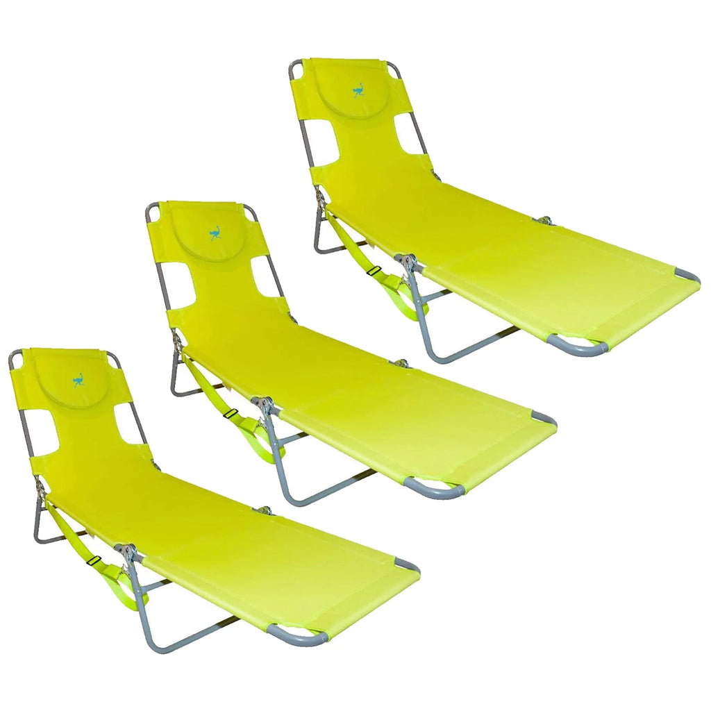 Neon Green Foldable Chaise Lounge Beach Chair 3 Pack J133
