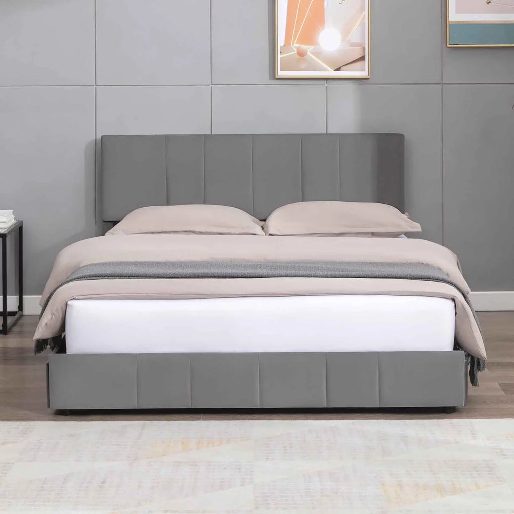 King Size Velvet Upholstered Platform Bed Frame with 4 Storage Drawers B904