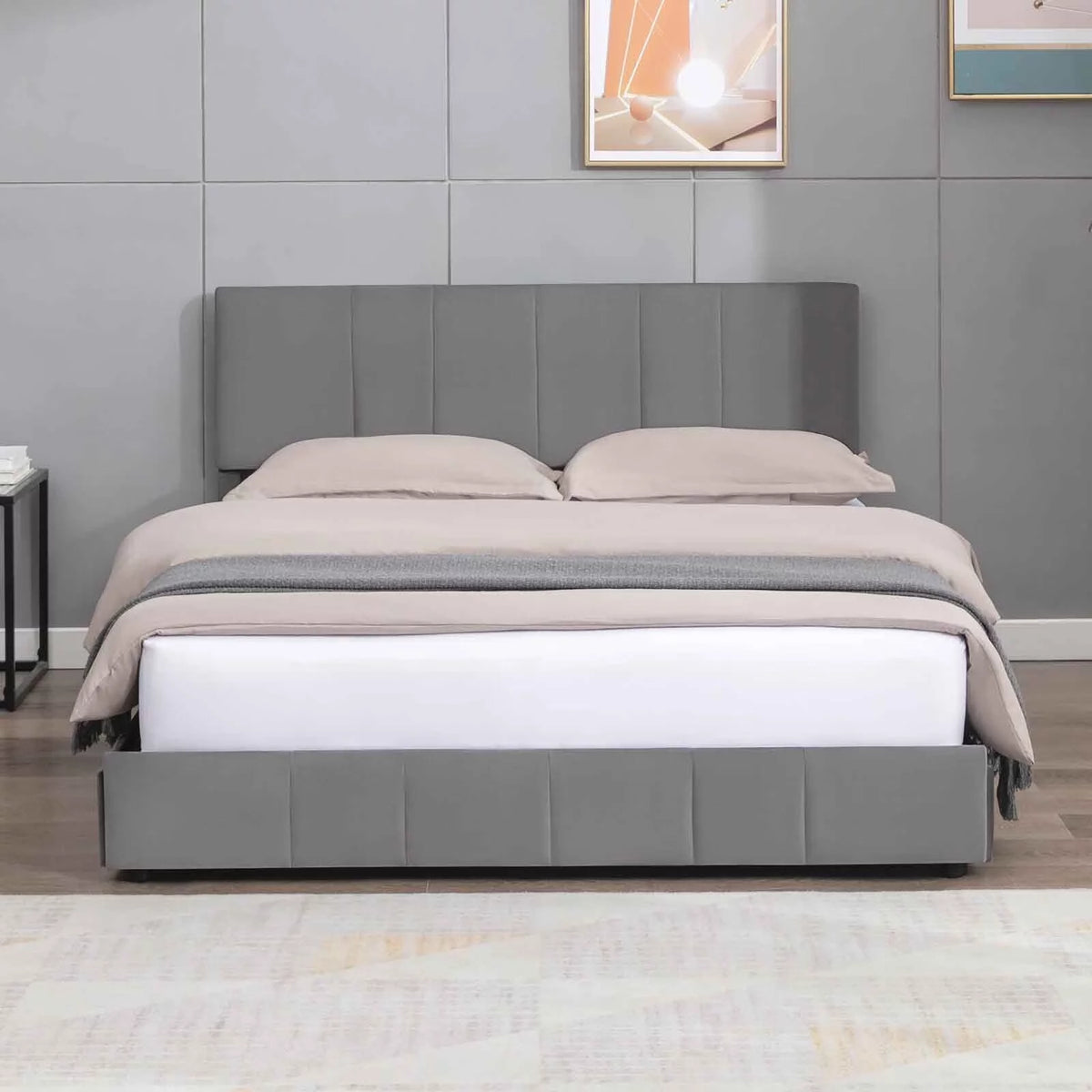 King Size Velvet Upholstered Platform Bed Frame with 4 Storage Drawers B904