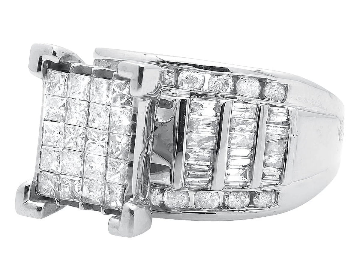 10k White Gold Princess Cut Cluster Engagement Ring Y9873