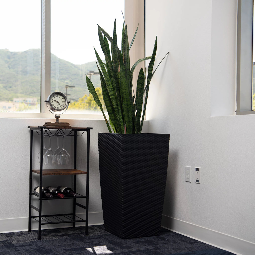 30" Black Rattan Self Watering Square Planter Pot X4230
